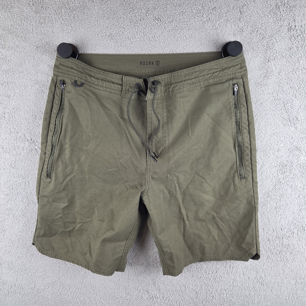 Roark Layover 2.0 Travel Shorts Mens 30 Olive Green Stretch Utility Hiking Pack